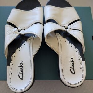 Clarks Women's Black and White Mules